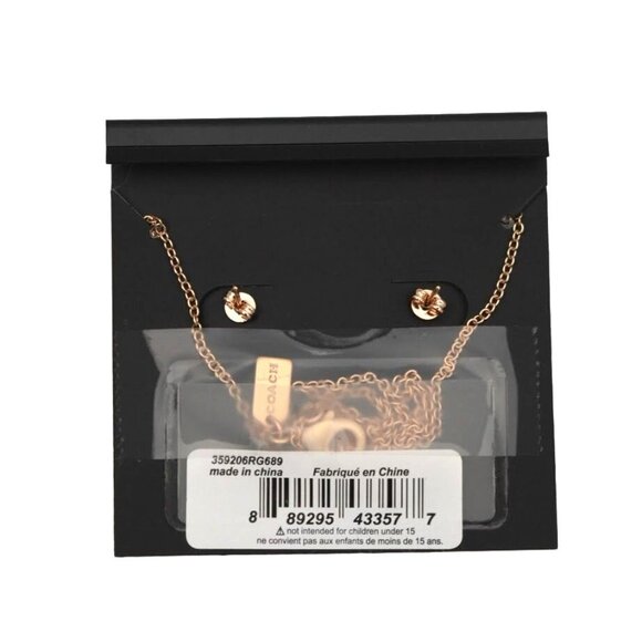 Coach Rose Gold Tone Necklace Flower Earring Set With Gift Pouch - Picture 4 of 7